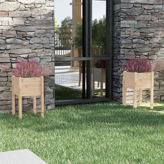 Lot de 2 jardinières hautes en pin massif pour jardin balcon bois brut 40x40x70 cm