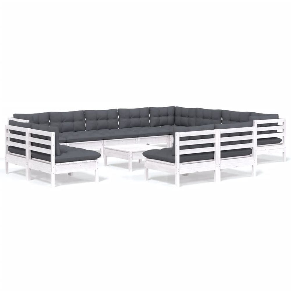 Salon de jardin 13 pcs avec coussins blanc bois de pin solide