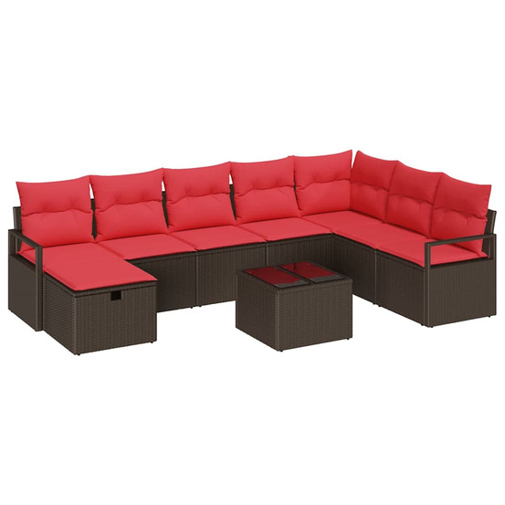 Ensemble de canapés avec coussin 9 pcs marron polyrotin