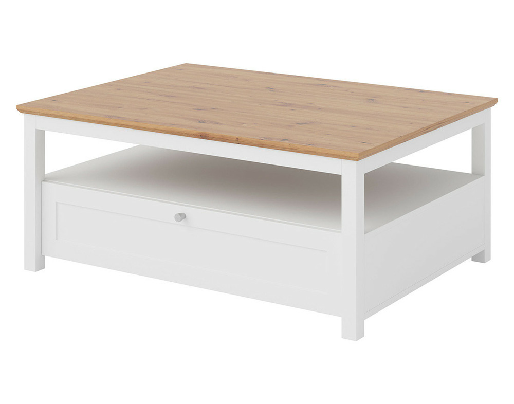Francesco - table basse - effet bois et blanc - 1 tiroir et 1 niche - 104 cm