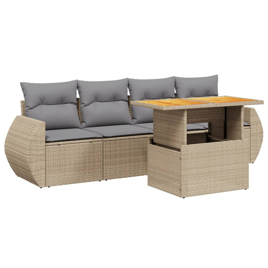 Salon de jardin avec coussins 5 pcs beige résine tressée