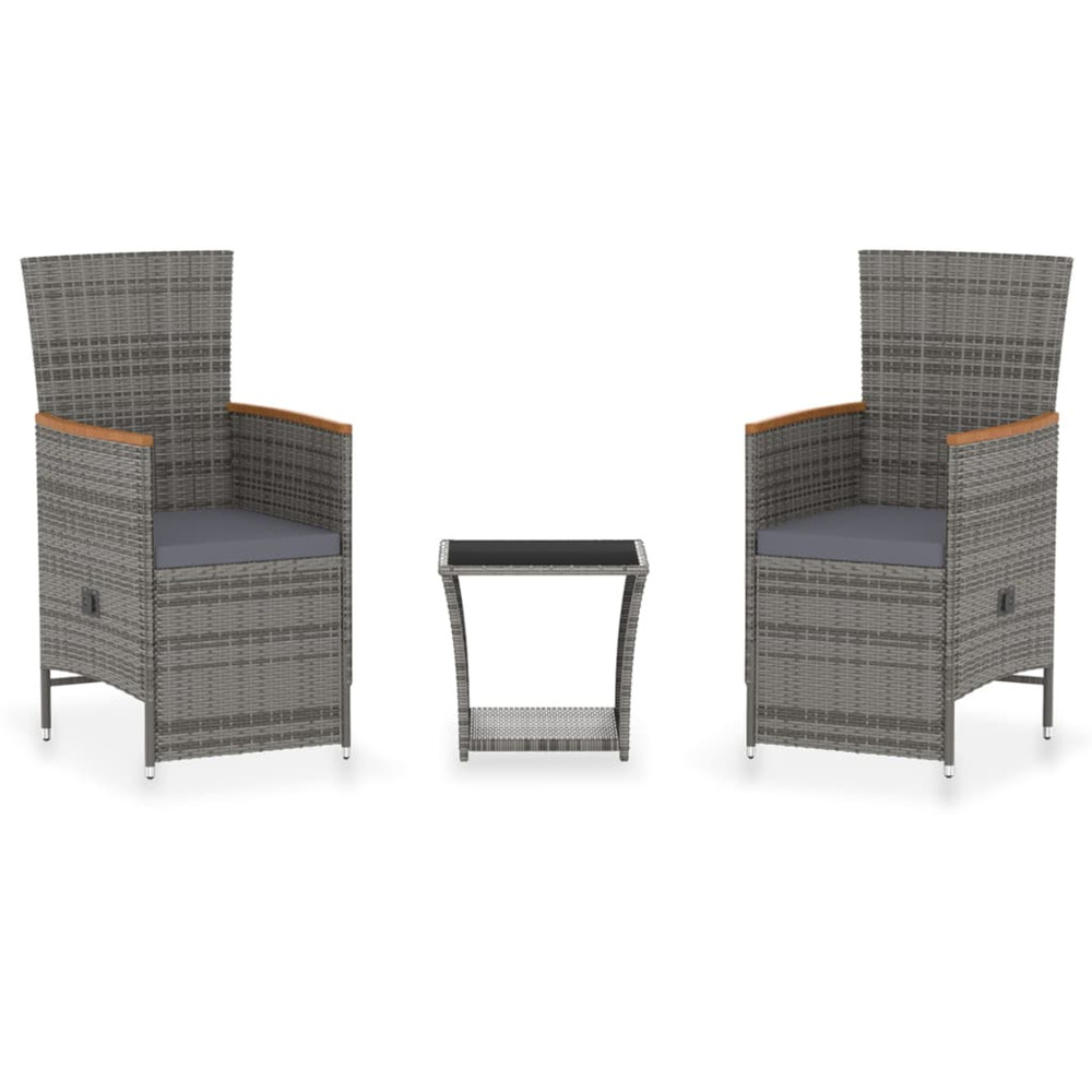 Salon de jardin 3 pcs avec coussins résine tressée gris