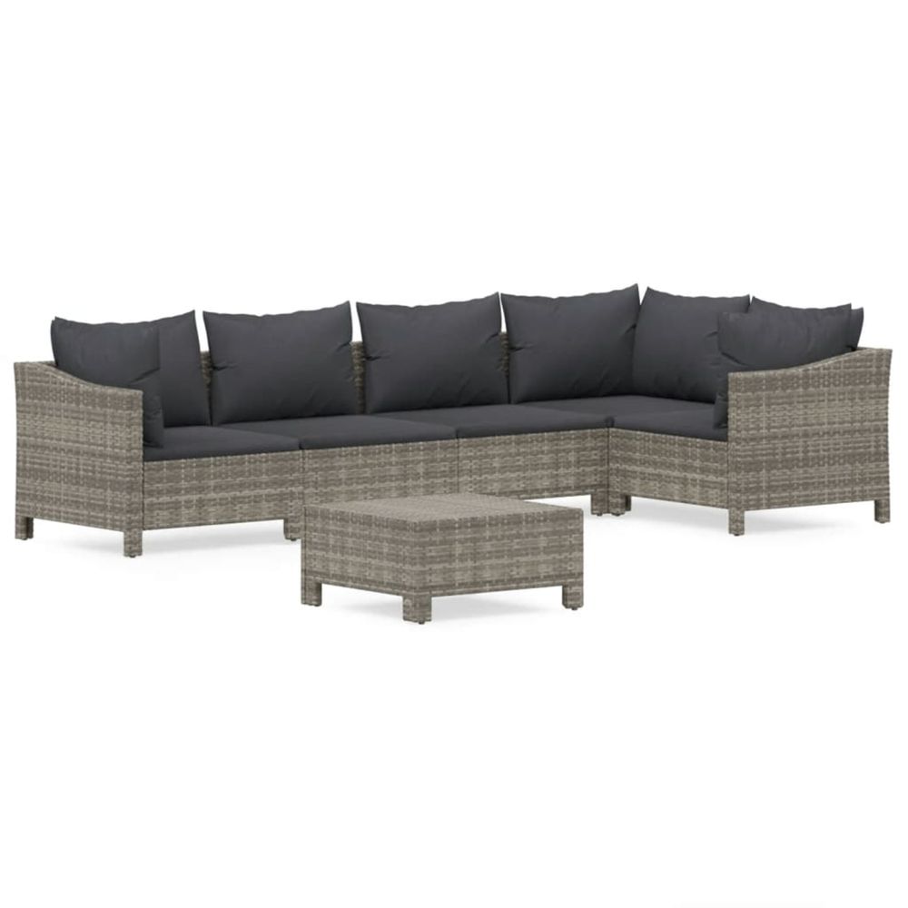 Salon de jardin 6 pcs avec coussins gris résine tressée