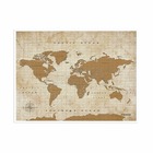 Carte du monde en liège - woody map aquarelle doré / 90 x 60 cm / cadre blanc