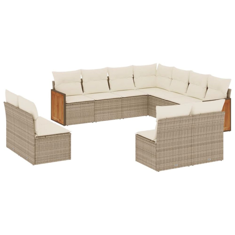 Salon de jardin 11 pcs avec coussins beige résine tressée