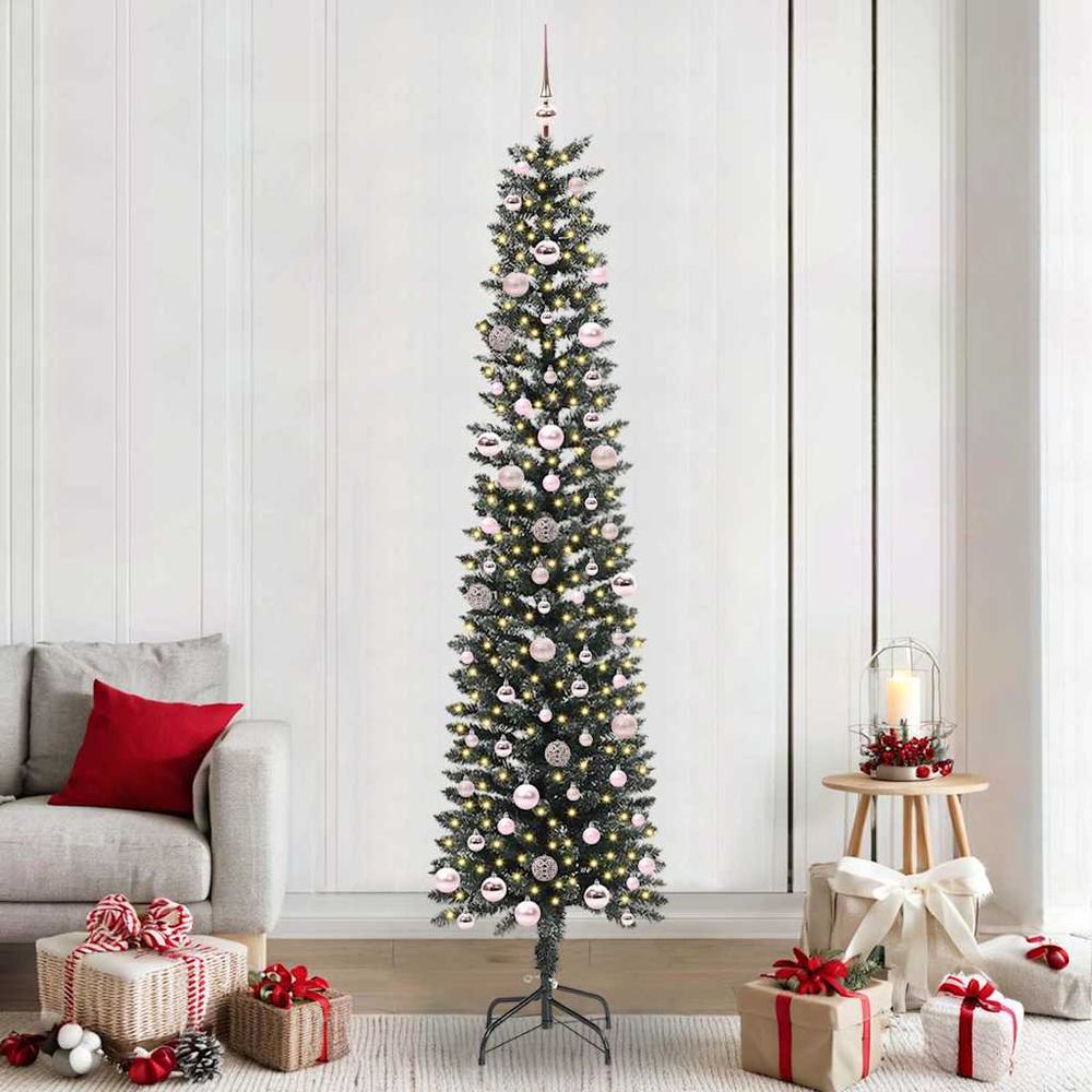 Arbre de noël artificiel 2.40m, pack complet lumineux 300 led avec 120 décorations