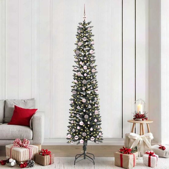 Arbre de noël artificiel 2.40m, pack complet lumineux 300 led avec 120 décorations