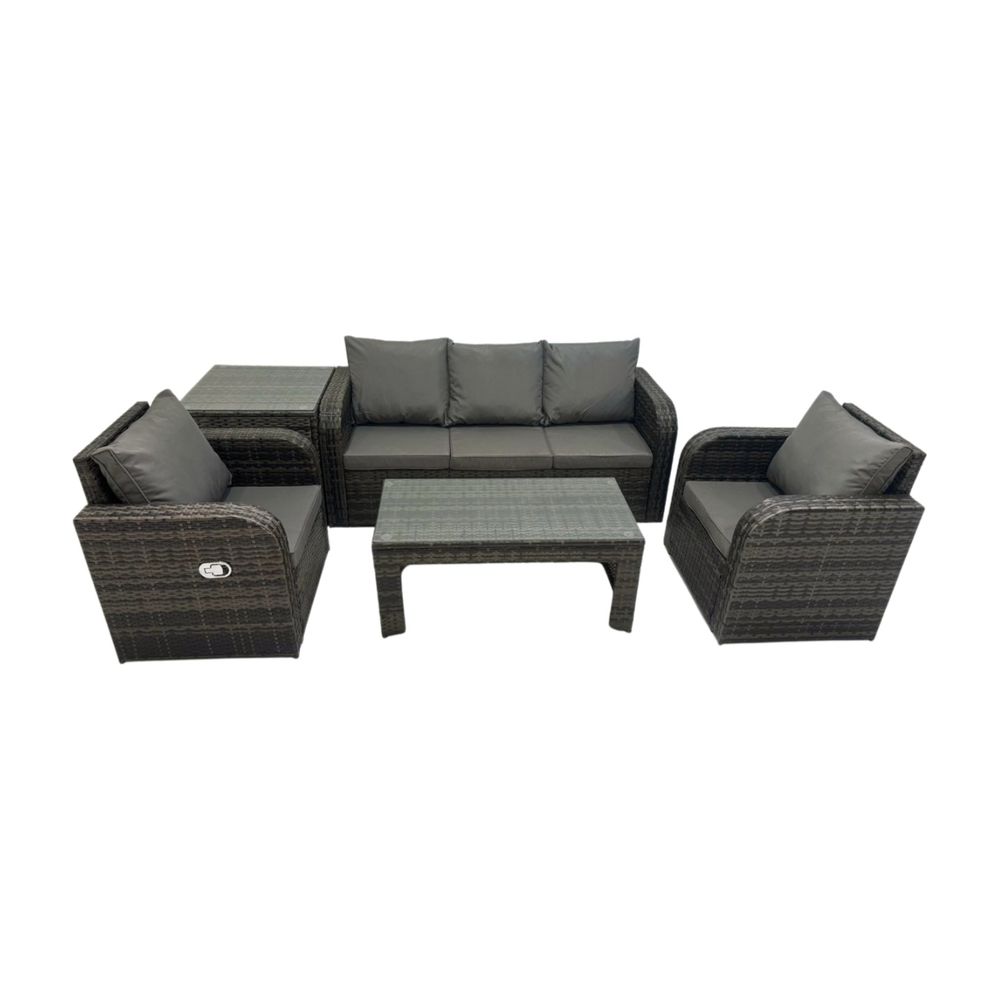 Salon de jardin ensemble avec chaise inclinable table basse table d'appoint gris foncé mixte