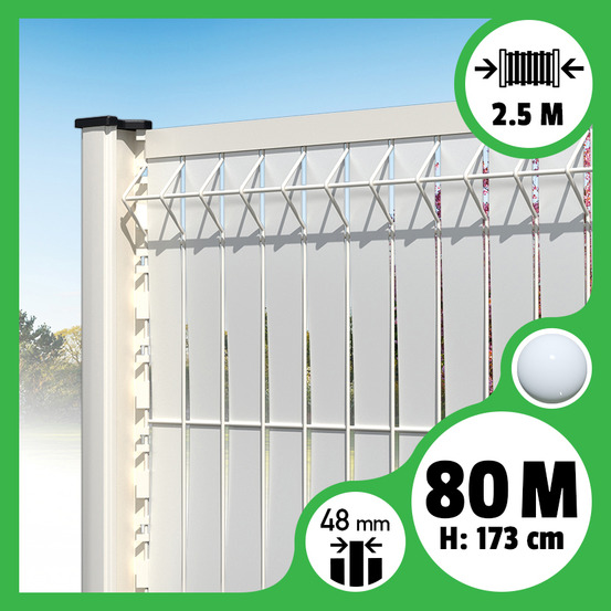 Kit 80m occultation lattes aluminium pour panneau rigide maille 55 - h 1m73 x 2m50 blanc