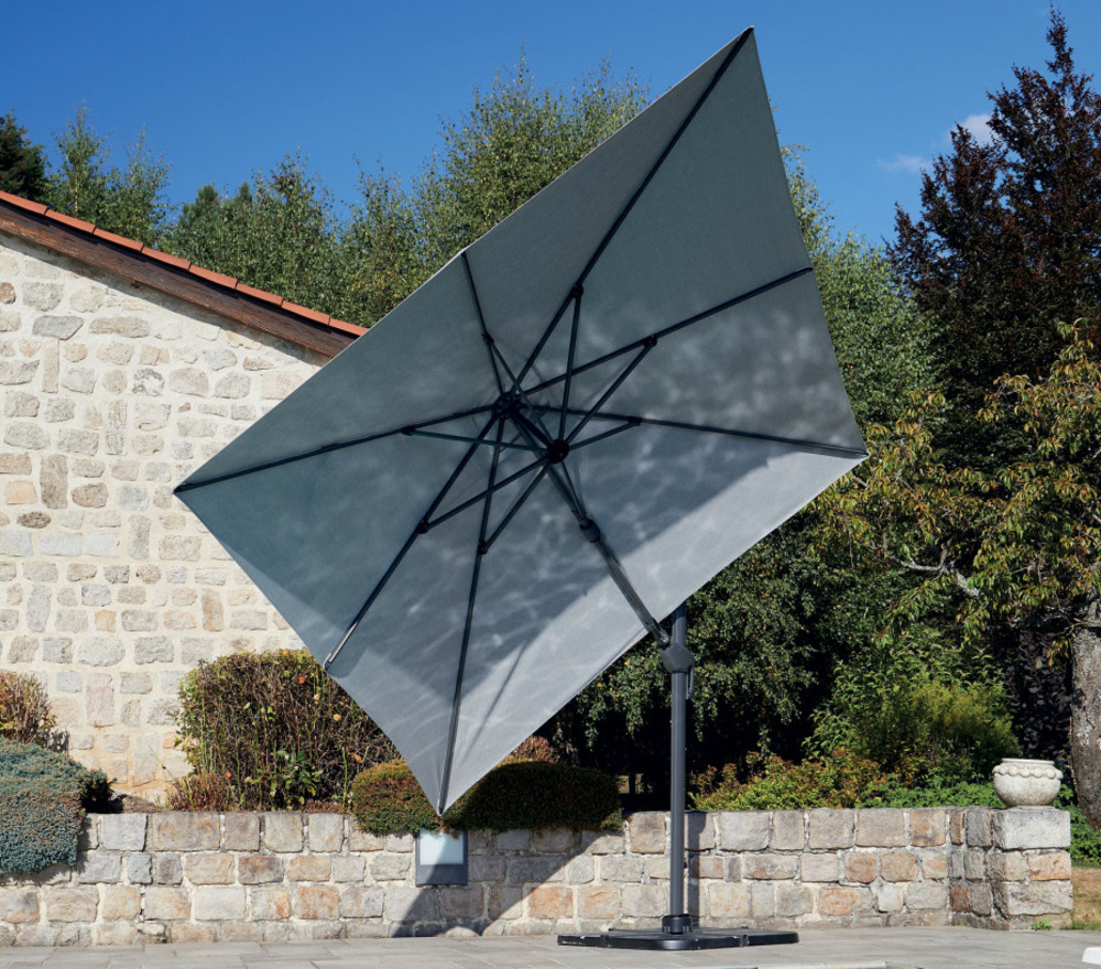 Parasol déporté 3x3m double inclinaison - gris perle - emeraude