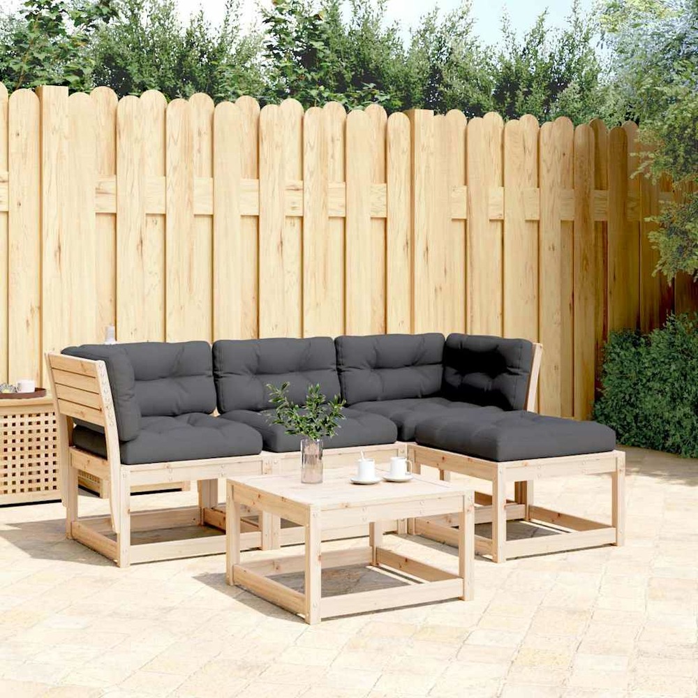 Salon de jardin 4 pcs avec coussins bois de pin massif
