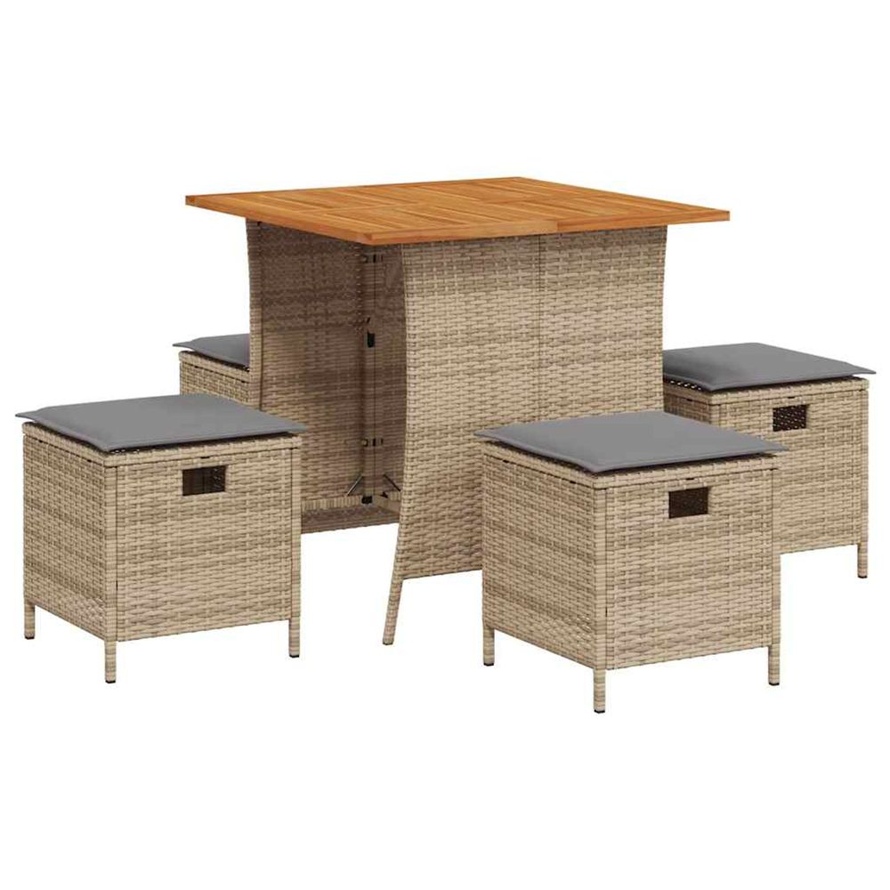 Ensemble à manger de jardin avec coussins 5pcs beige poly rotin