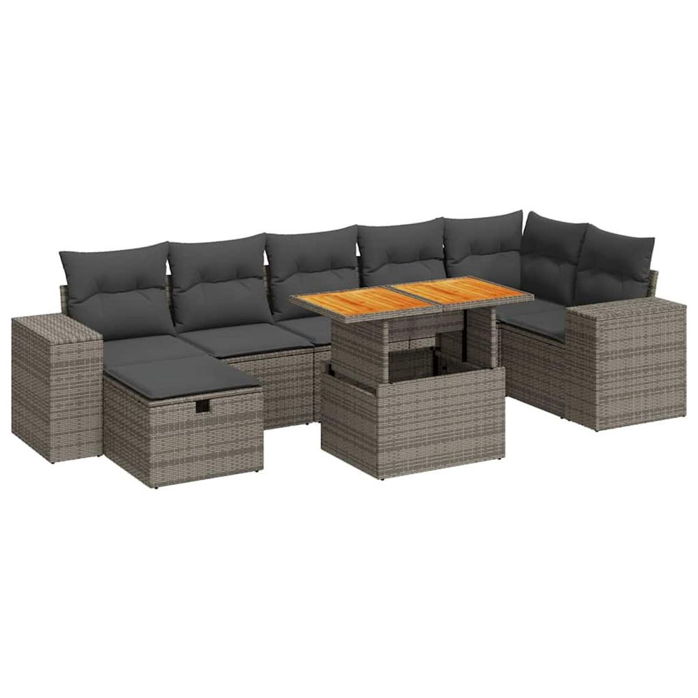 Salon de jardin 5 pcs avec coussins gris résine tressée acacia