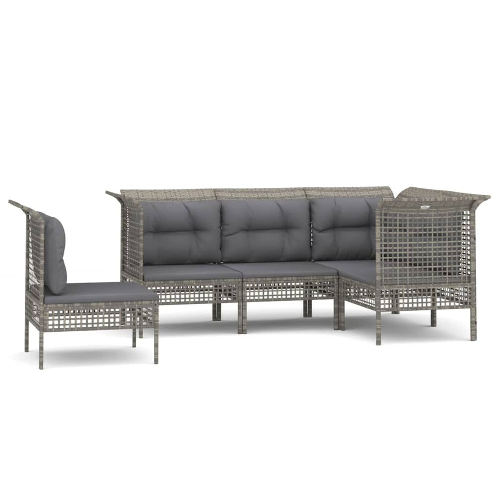 Salon de jardin 5 pcs avec coussins gris résine tressée