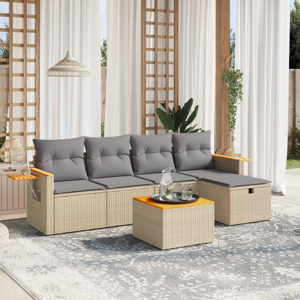 Salon de jardin avec coussins 6pcs mélange beige résine tressée