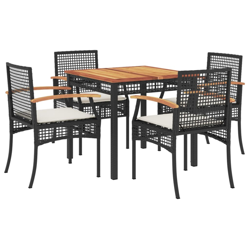 Ensemble à manger de jardin coussins 5pcs noir résine tressée