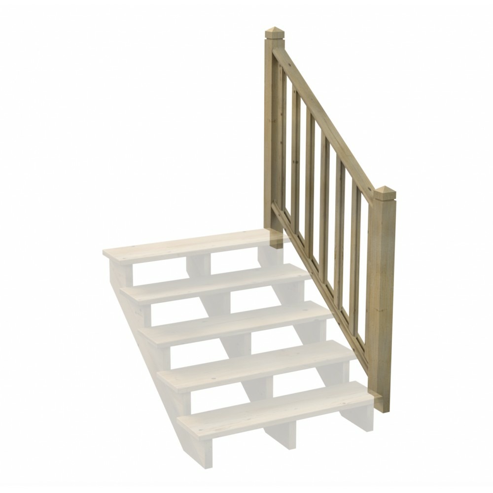 Kit garde-corps bois 5 marches - escalier extérieur - rampes recoupables - traité autoclave - montage facile - garantie 10 ans