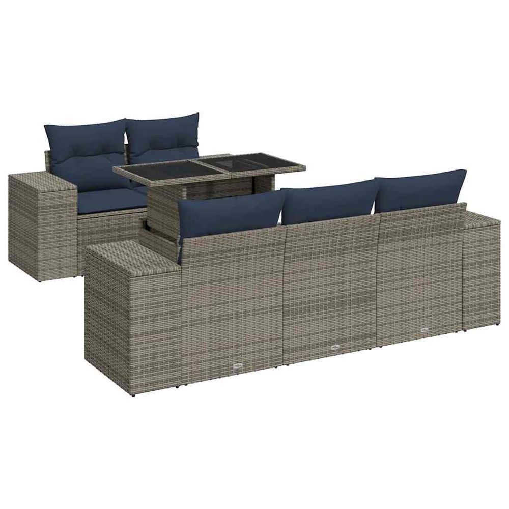Salon de jardin avec coussins 6 pcs gris résine tressée acacia