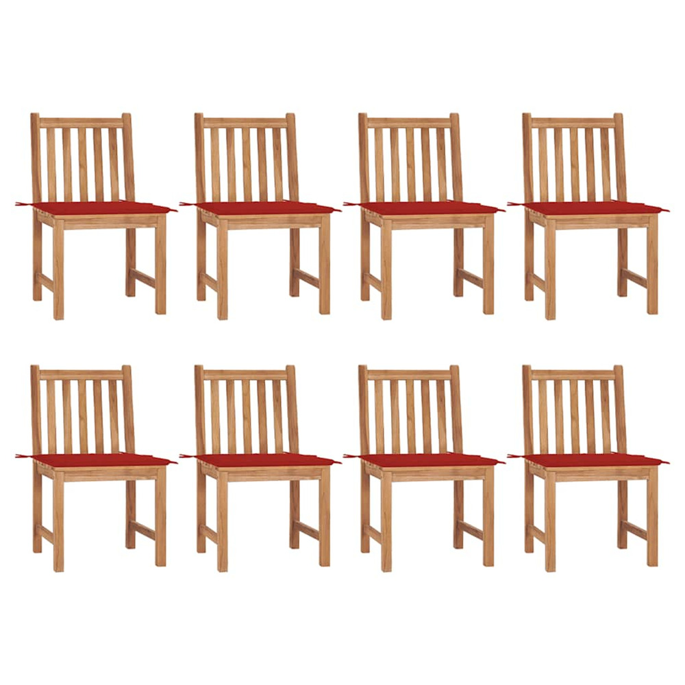 Chaises de jardin lot de 8 avec coussins bois de teck massif