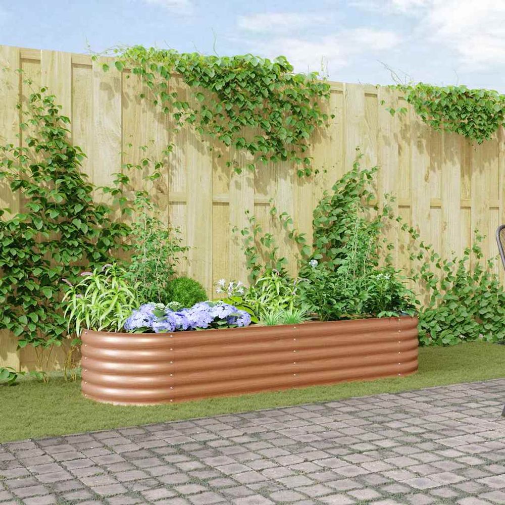 Bac de culture rectangulaire 240x80x44 cm en acier marron, jardinière potager sur pieds sans fond pour plantations