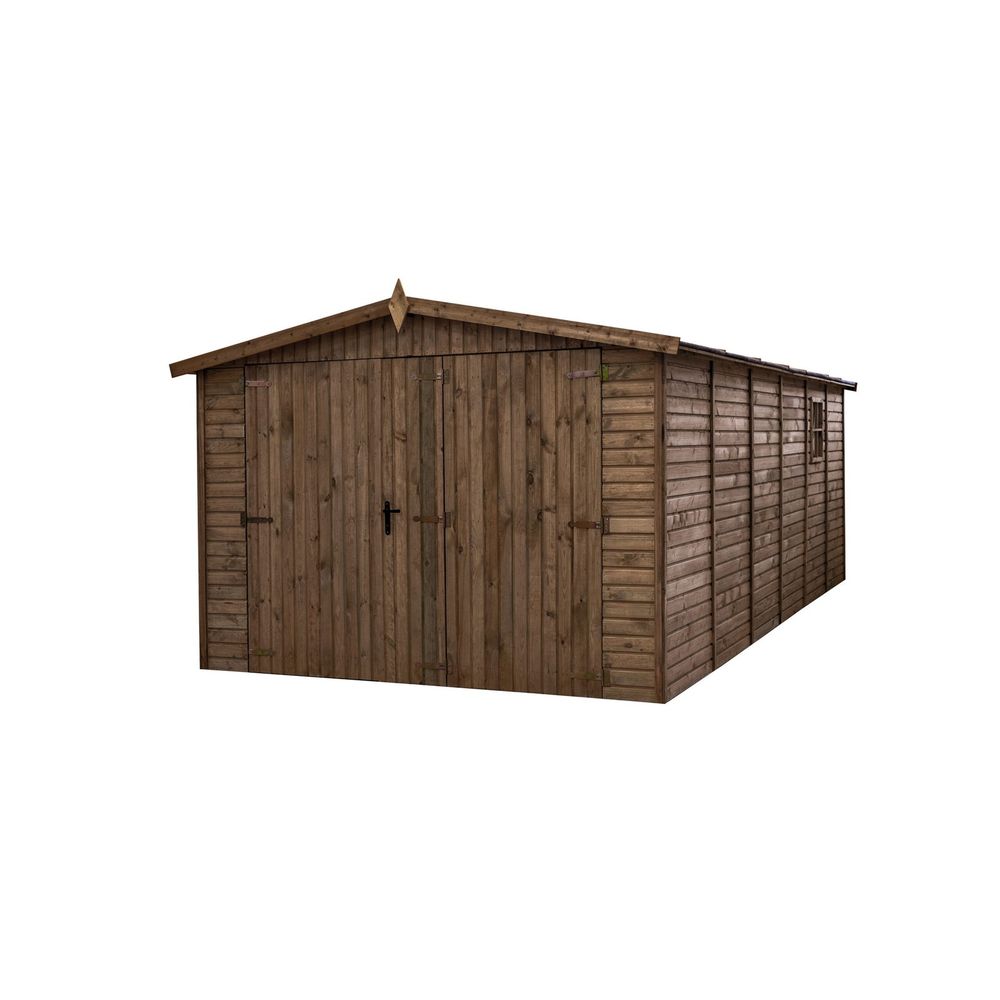 Garage en bois traité, 588x303cm, ep 19mm, surface utile 17.02 m² int033