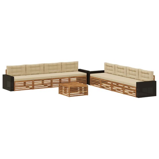 Ensemble de canapés d'extérieur 9 pc naturel et beige polyester