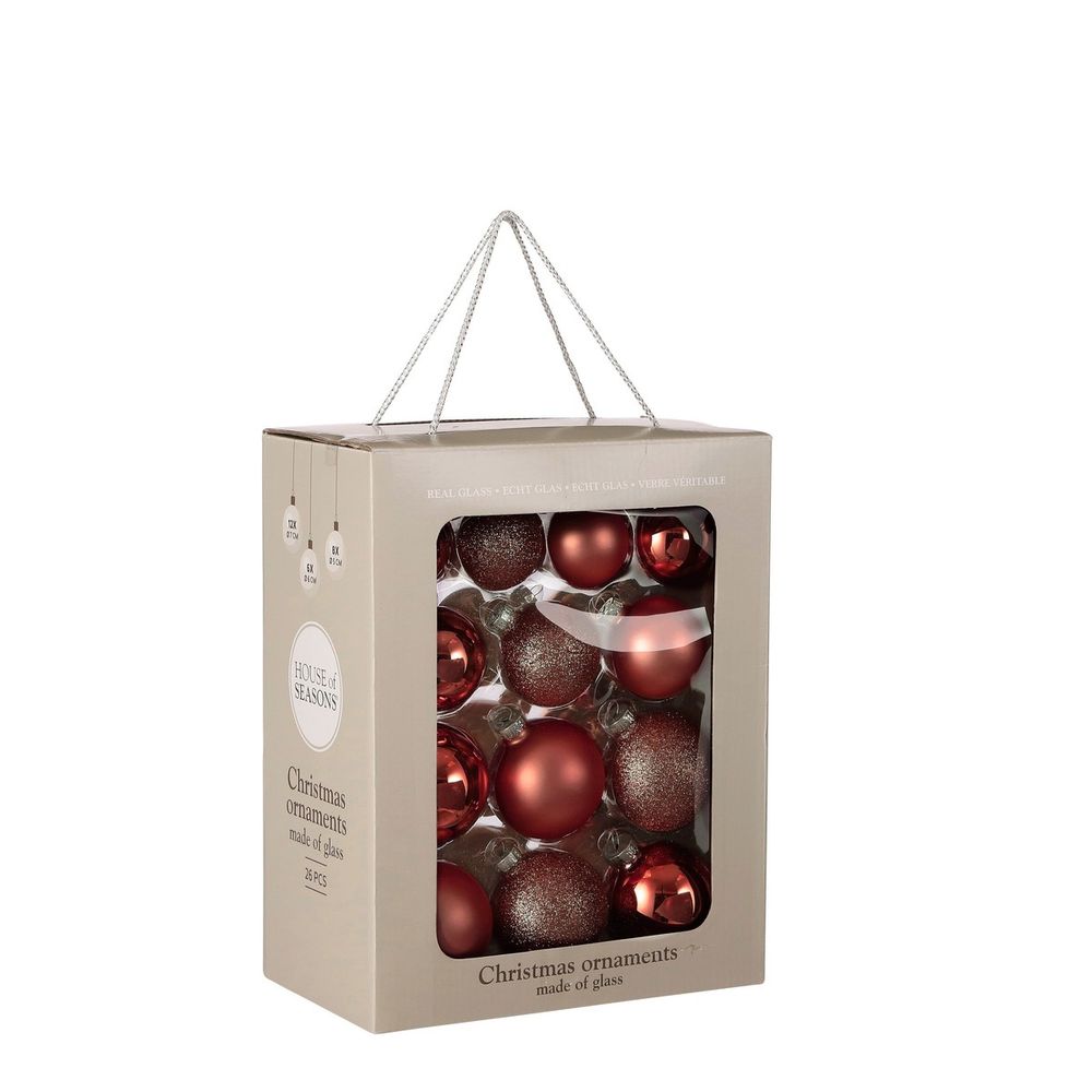 Boule de noël glass baubles set de 26 h7x7cm - rouge