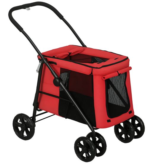 Poussette pour chien et chat en tissu oxford pliable avec freins 102x62x105cm rouge