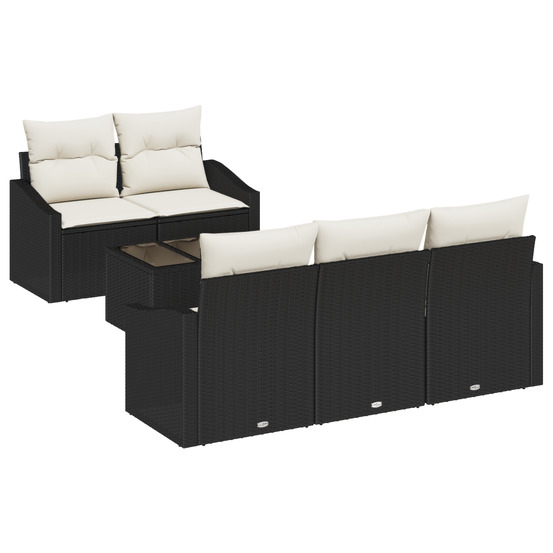 Ensemble de 6 canapés de jardin avec coussins noir rattan poly