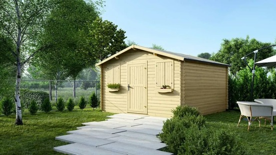 Abri de jardin en bois - 16m2 - 4x4m - ep. 28mm - couleur: naturel - dom149 - altanka
