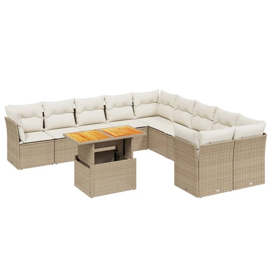 Salon de jardin 11 pcs avec coussins beige résine tressée