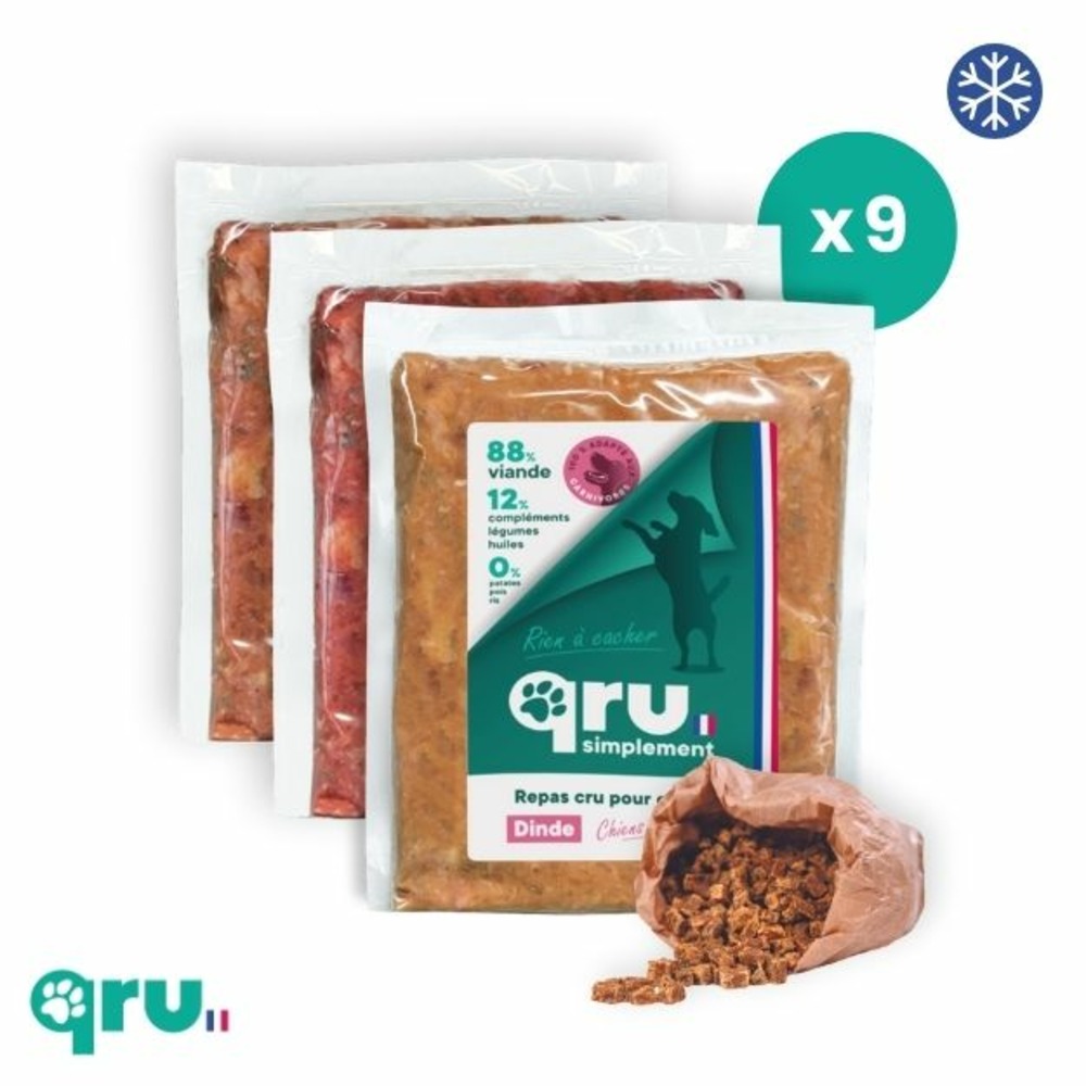 Barf complet chien - dinde boeuf poulet x9 - 4 kg