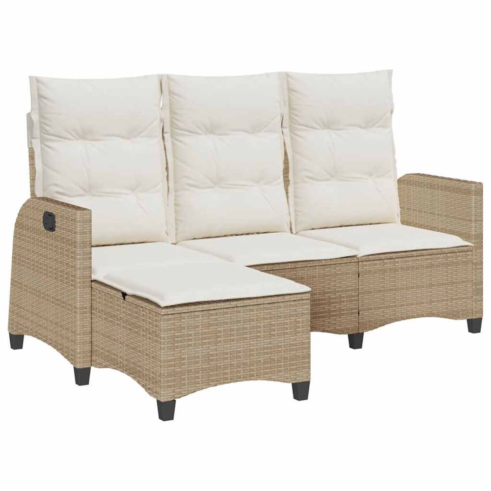 Canapé de jardin inclinable coussins forme de l beige polyrotin