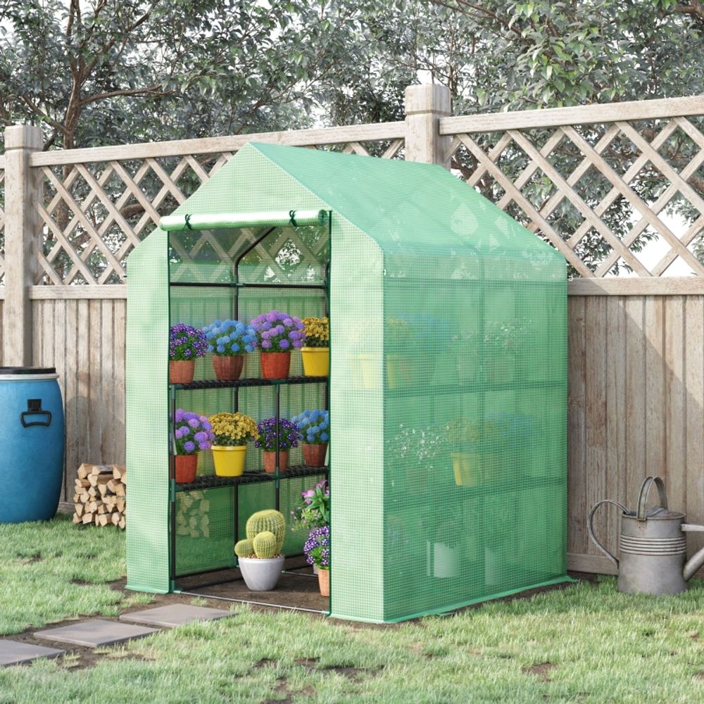 Serre de jardin pe acier 143 x 138 x 190 cm vert avec étagères porte zippée - comfortxl outdoor living