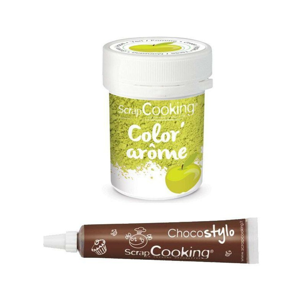 Colorant alimentaire vert arôme pomme + stylo chocolat