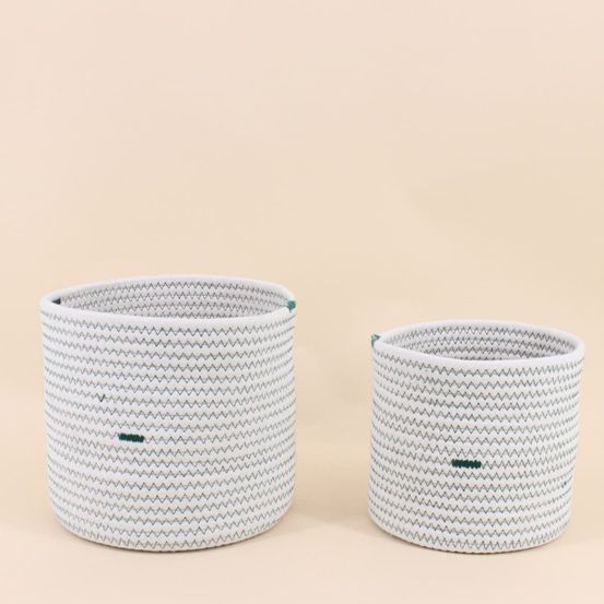 Lot de 2 paniers blancs en corde