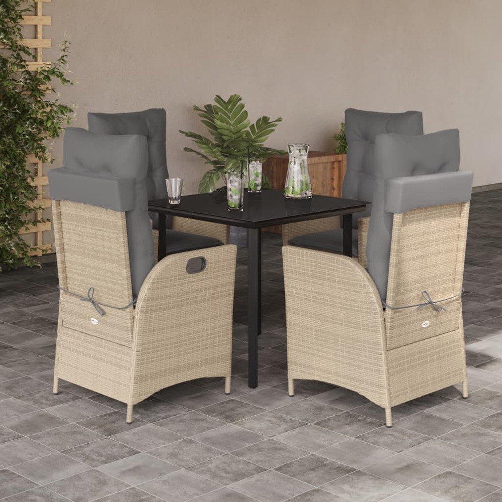 Ensemble à manger de jardin avec coussins 5pcs beige poly rotin