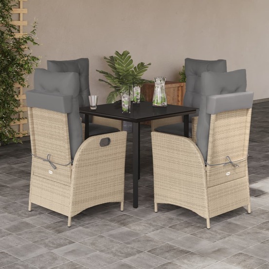 Ensemble à manger de jardin avec coussins 5pcs beige poly rotin