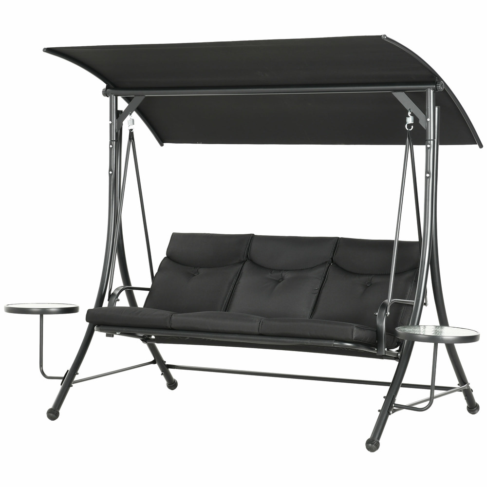 Balançoire hollywood 3 places auvent ajustable 278×135×177cm couleur noire