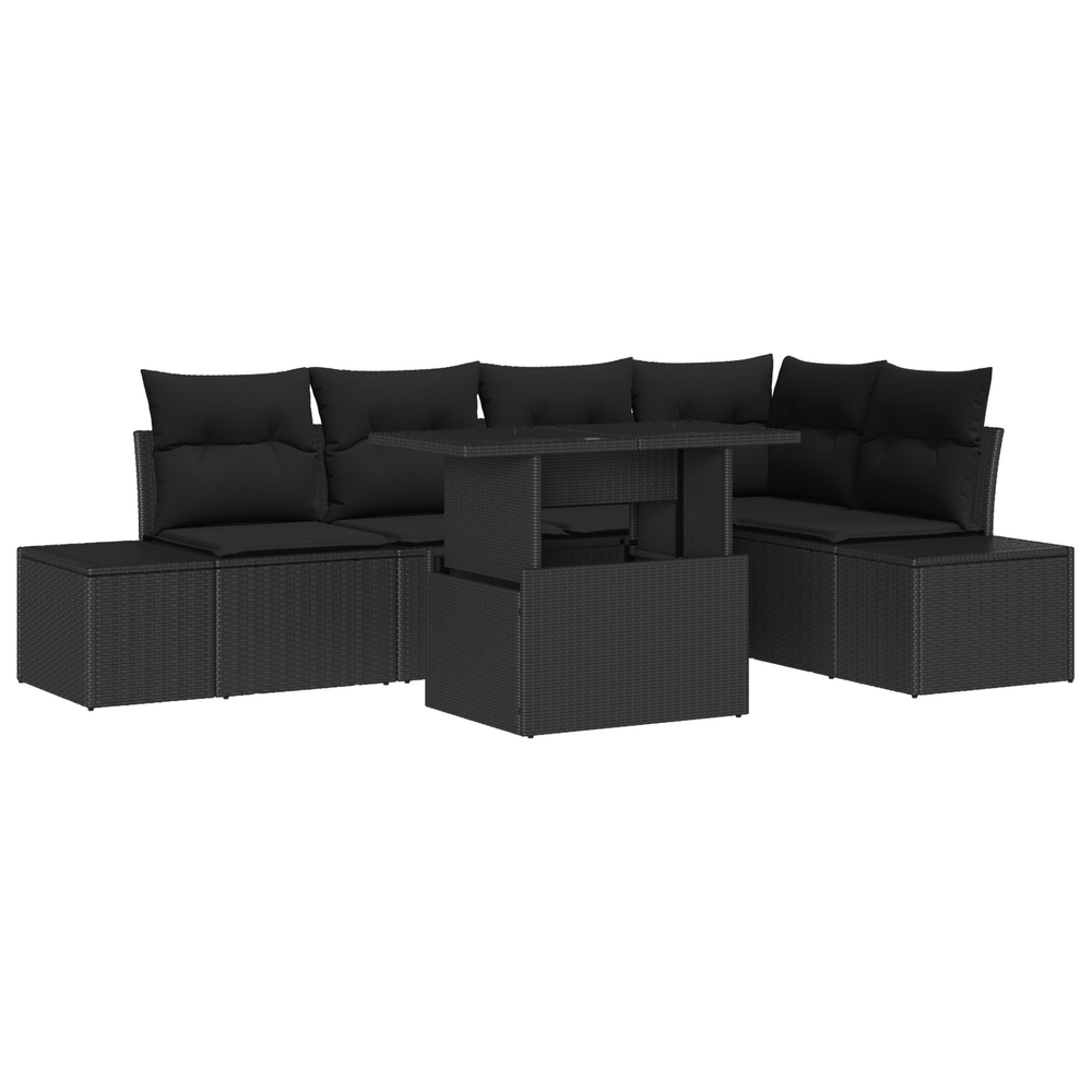 Set canapé jardin 6 pièces avec coussins rattan poly noir