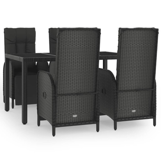 Ensemble à manger de jardin coussins 5pcs noir résine tressée