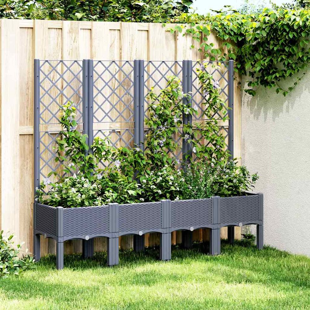 Jardinière surélevée treillis pp pour plantes grimpantes jardin bleu gris 160x40 cm