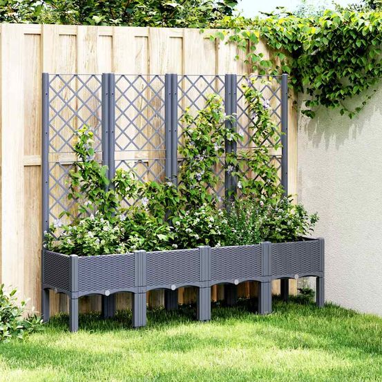 Jardinière surélevée treillis pp pour plantes grimpantes jardin bleu gris 160x40 cm