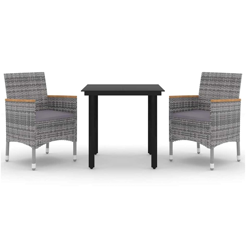 Ensemble à manger de jardin coussins 3 pcs résine tressée verre
