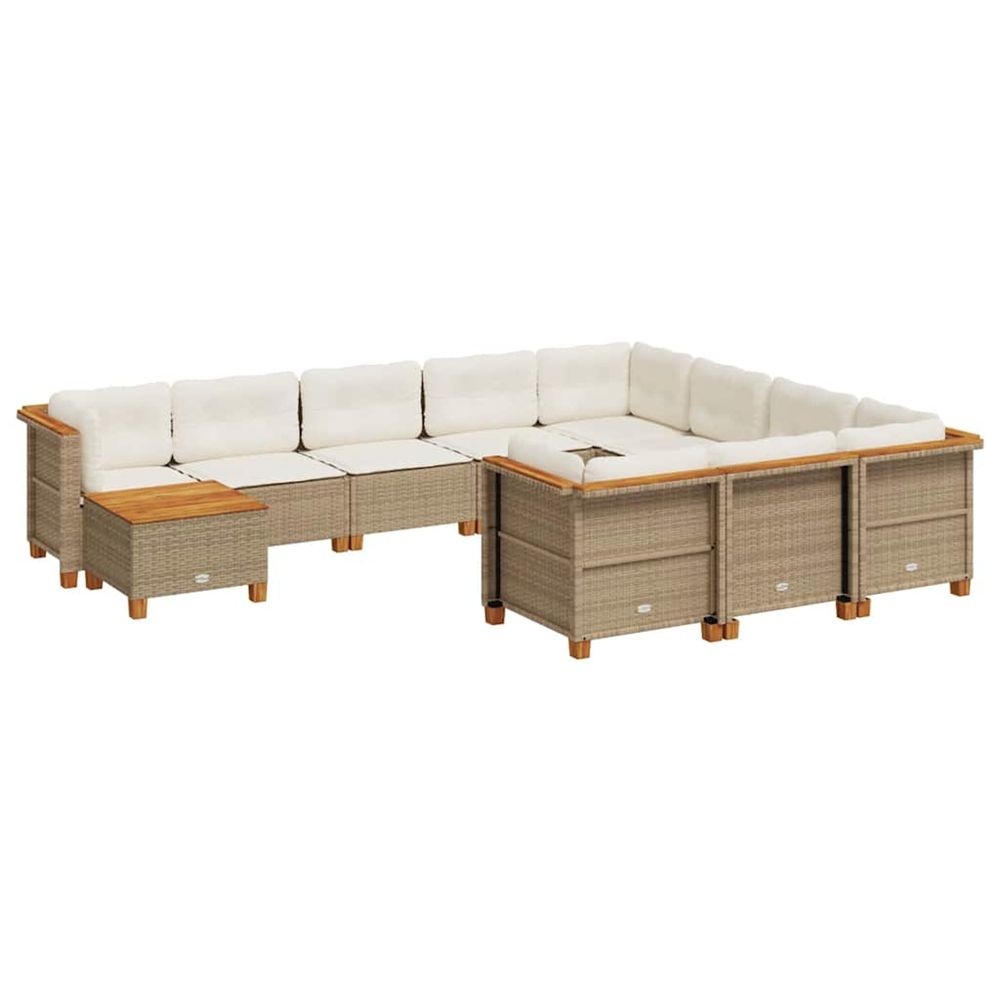 Salon de jardin 11 pcs avec coussins beige résine tressée