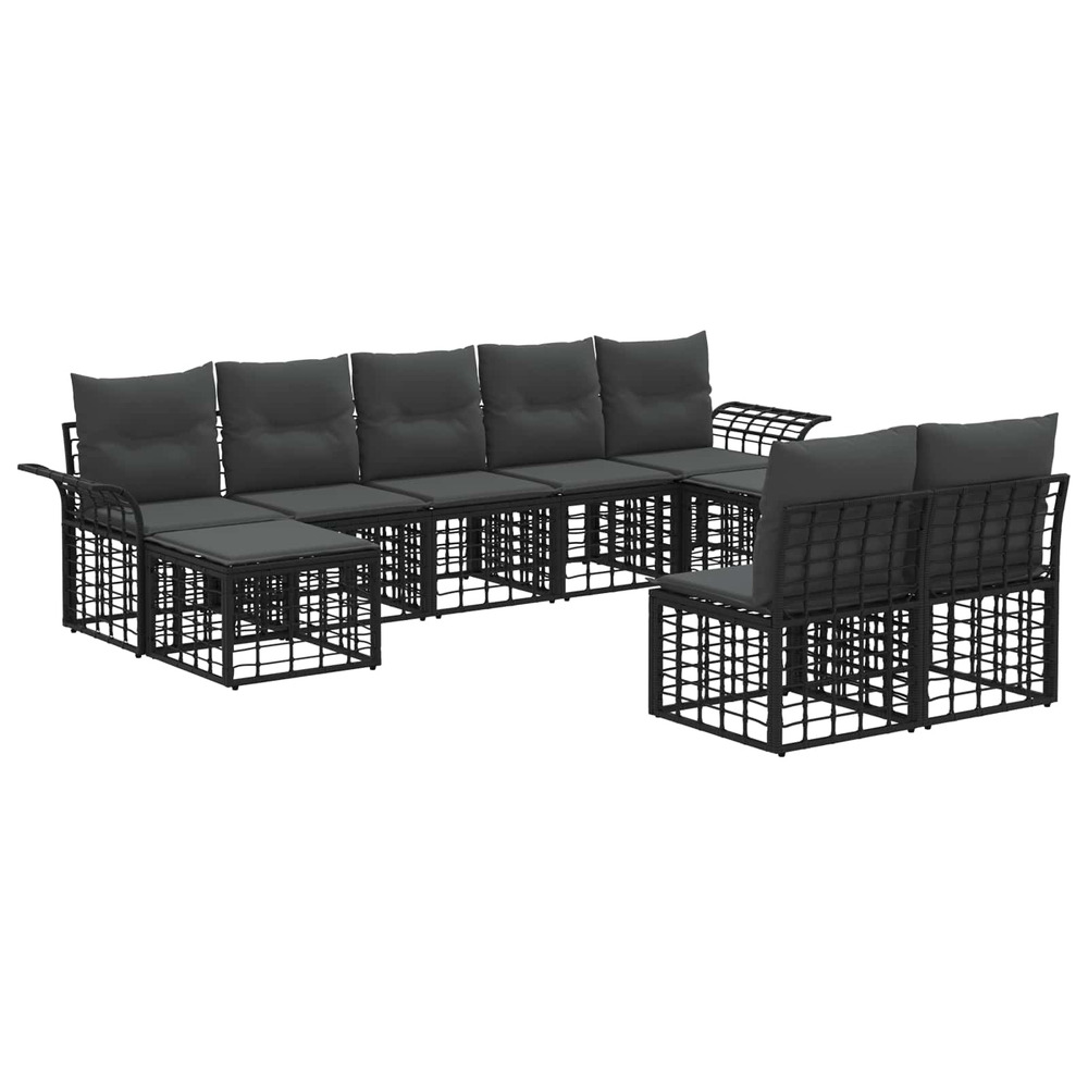 Ensemble de canapés d'extérieur 9 pcs noir et gris foncé