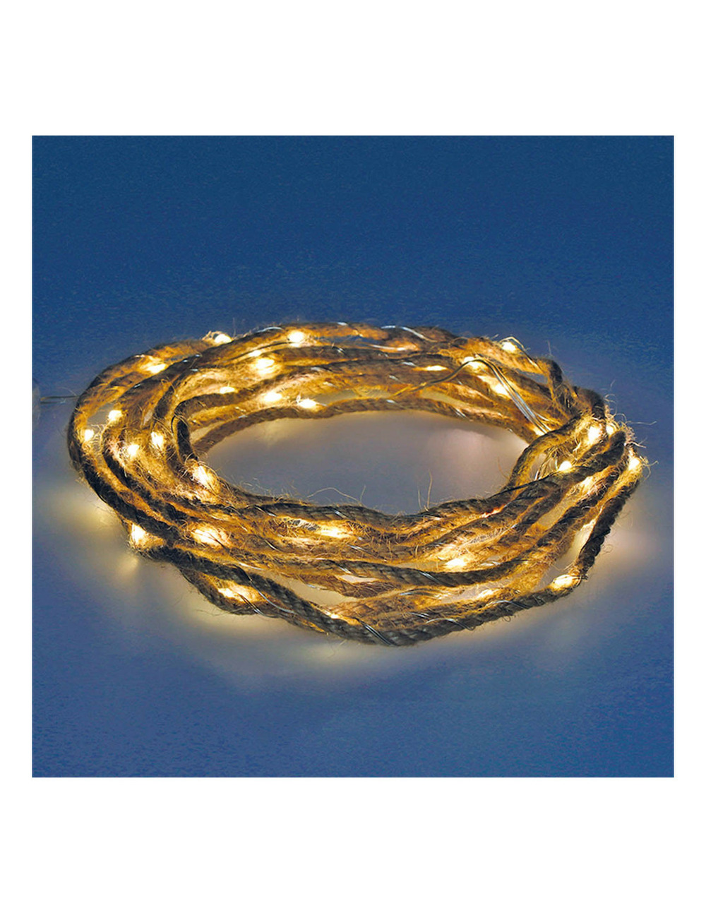 Guirlande batterie fixe 30 microleds corde de jute lumière blanche chaude 5,03m