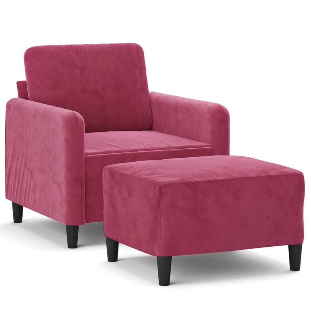 Fauteuil avec repose-pied rouge bordeaux 60 cm velours