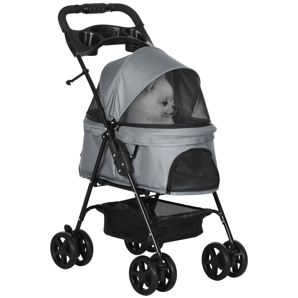 Poussette pour chien chat acier oxford promenade pliable roues pivotantes 67cm gris