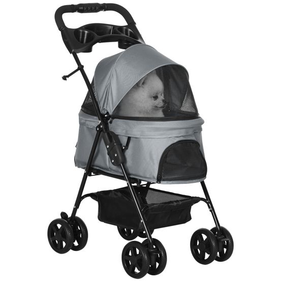 Poussette pour chien chat acier oxford promenade pliable roues pivotantes 67cm gris